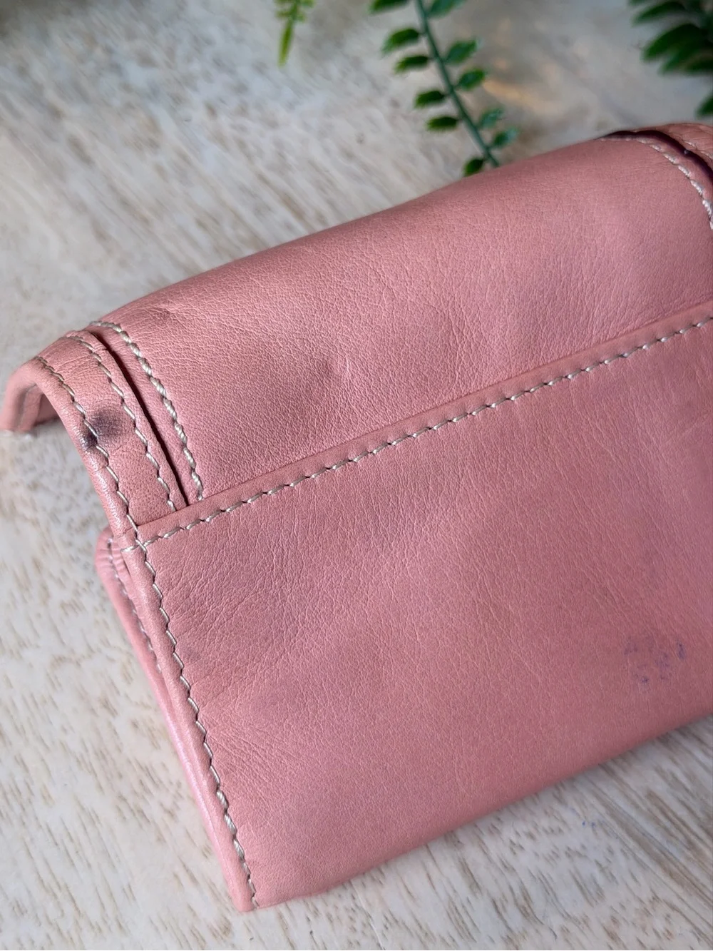 FOSSIL Leather Pink Flap Wallet Never Used Super soft - some marks